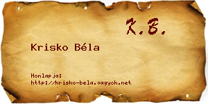 Krisko Béla névjegykártya